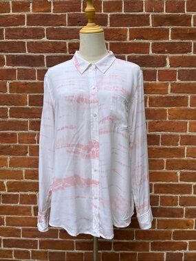 Rails Sheer Silk Button-Up Shirt in White and Light Pink